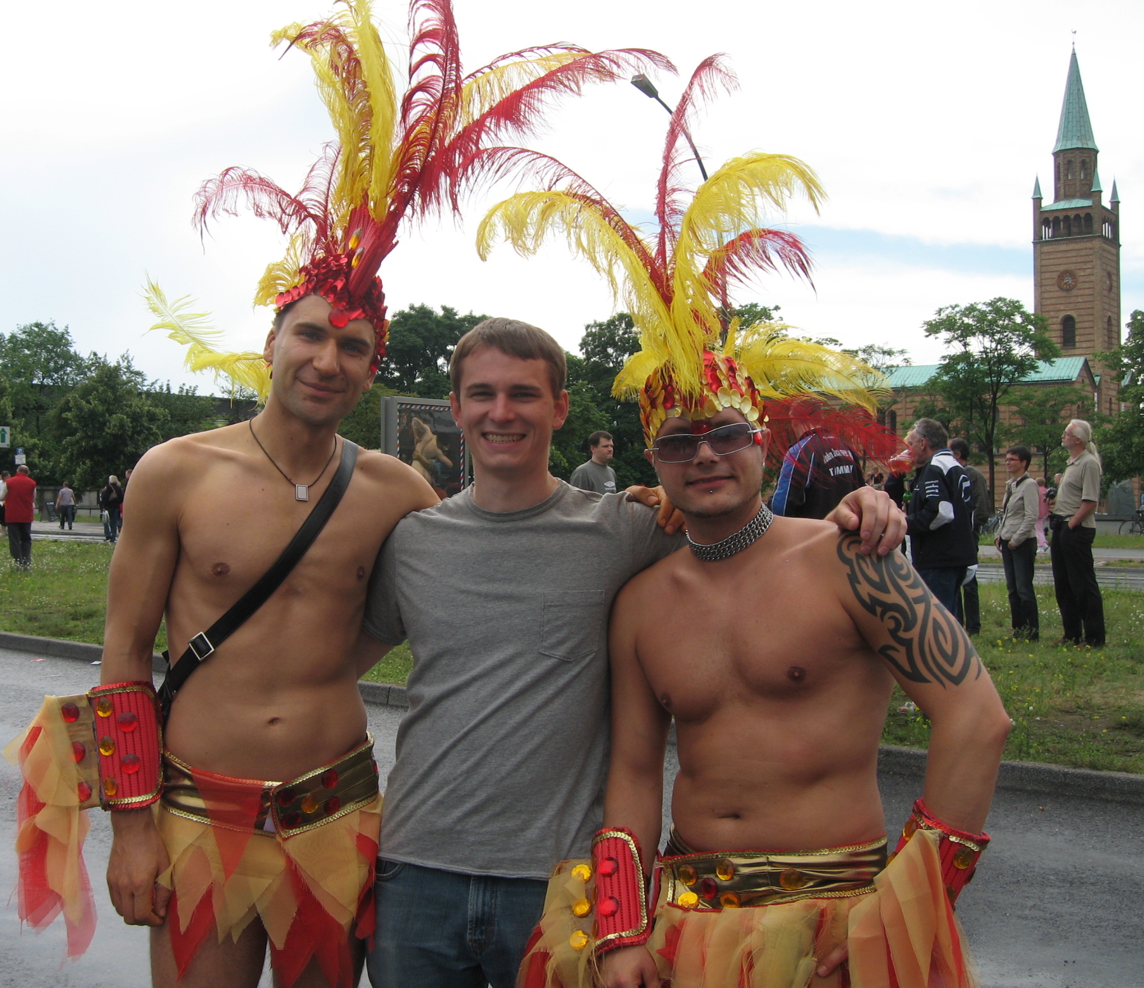 bryan with feathered men